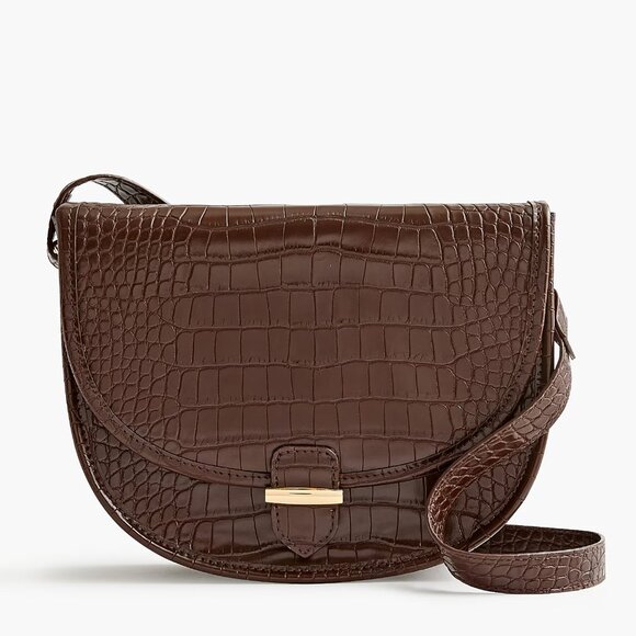 J. Crew Factory Handbags - J. Crew Dark Walnut Croc Half-Moon Crossbody Bag/NWT